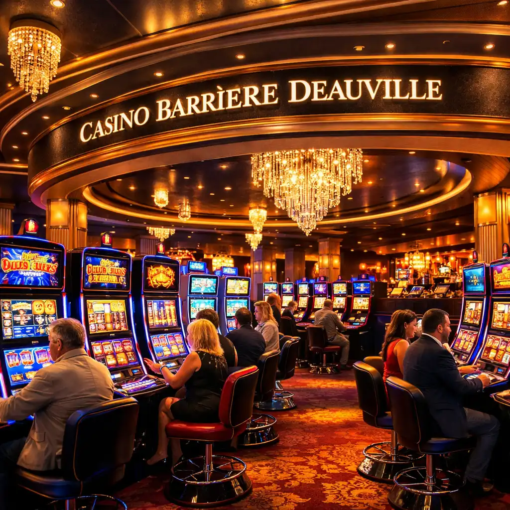 Alignement de machines à sous lumineuses au Casino Barrière Deauville