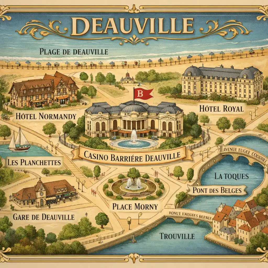 Plan d’accès illustrant la position du Casino Barrière Deauville et des principaux repères locaux