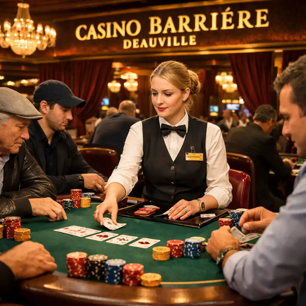 Table de poker avec joueurs concentrés au Casino Barrière Deauville