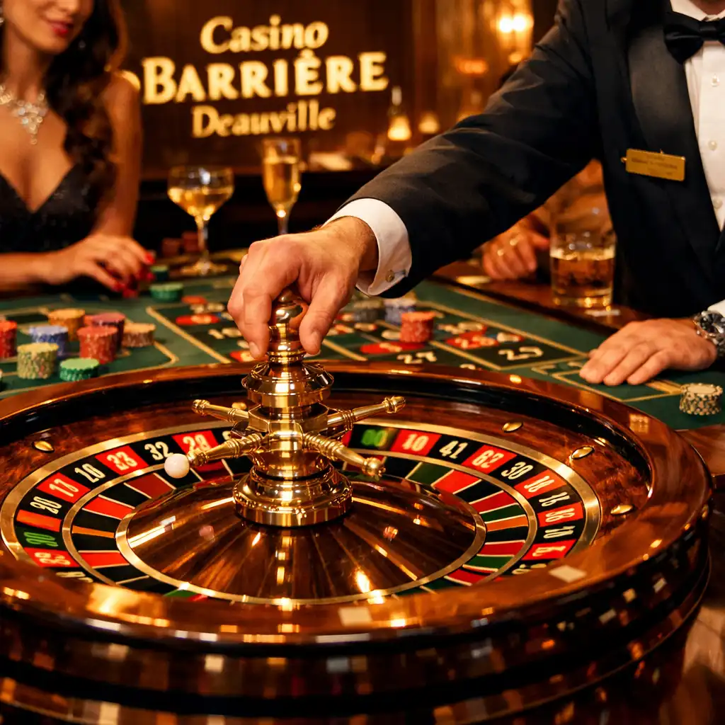 Table de roulette française illuminée au Casino Barrière Deauville