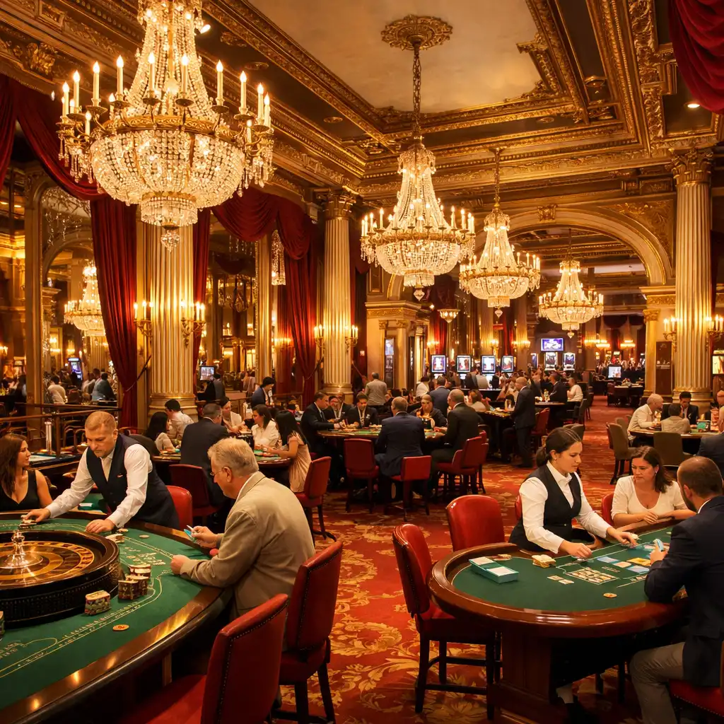 Vue élégante de la salle de jeux du Casino Barrière Deauville avec tables de jeux et ambiance feutrée